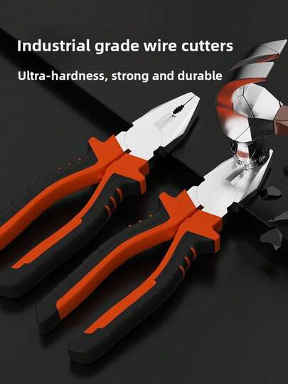 重型多功能钢丝钳，用于切割、扭转和夹持金属线，工业级电工工具，带剪线功能，结构坚固，耐腐蚀，多种尺寸可选，全面满足各种需求。
