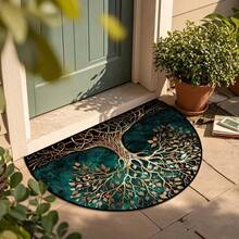 1 szt. Elegancka, półokrągła wycieraczka z ciemnozielonym i złotym wzorem drzewa, odpowiednia do użytku wewnątrz i na zewnątrz, o każdej porze roku - idealna do przedpokoju, kuchni, balkonu, sypialni, pralni - wytrzymała, nadająca się do prania w pralce wycieraczka z dekoracyjnym wzorem drzewa, idealna na parapetówkę, prezent na Święto Dziękczynienia i Boże Narodzenie! - Wielokolorowe - Zobacz 4