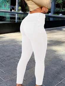 Women's Tight Jeans, High Waisted Elastic Classic High Waisted Slim Fit Denim Pants - 白色 - 查看 2