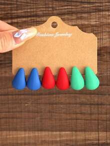 6-18pcs/Set Bohemian Style Colorful Water Drop/Teardrop Shape Earrings Hoop Earrings, Women Daily Fashion Jewelry Accessories - Teardrop Earring Set - View 4