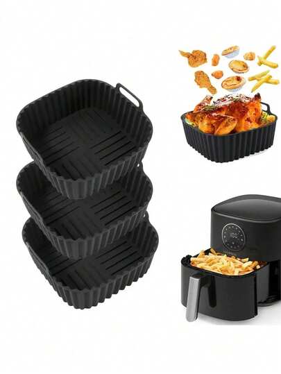 3/2/1 pieza Bandeja cuadrada de silicona para canasta de freidora de aire para freidoras de aire de 4-7 cuartos, revestimiento antiadherente reutilizable para horno, microondas, molde para pasteles, accesorios de cocina