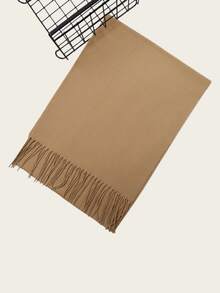 1条纯色针织围巾，男女通用冬季保暖长围巾，带流苏，多功能男友礼物，保暖围脖，毯子 - 卡其色 - 查看 2