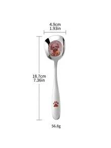 1pc Stainless Steel Flat Head Large Soup Spoon With Cute Cat & Dog Pattern, Household Dining Spoon