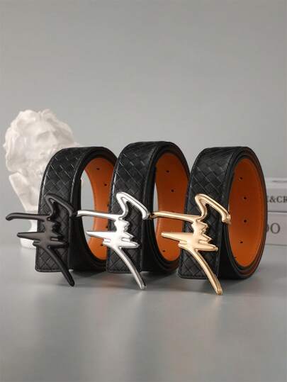 1pc Men's Smooth Buckle Casual Belt, Textured Leather Design, Versatile