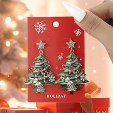Pendientes de árbol de Navidad para mujer, exquisitos pendientes colgantes con diamantes de imitación. - Verde - Ver 7