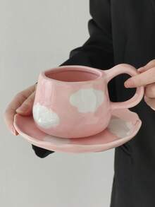 Cabin Kangaroo Ins风格，法式复古风格，手工捏塑手绘，不规则陶瓷咖啡杯碟，手工捏塑痕迹，手绘图案，艺术气息浓厚，高档甜点碟，下午茶，提升格调