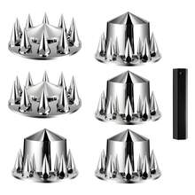 Rear Front Axle Wheel Covers, Spiked Axle Cover For Semi Truck, ABS Rust-Resistant Lug Nut Covers, Universal Fit, Installation Tool Included, 2 Front And 4 Rear Axle Hub Covers Combo Kit - 13.90x4.25 inch and 13.94x9.17 inch - 查看 8