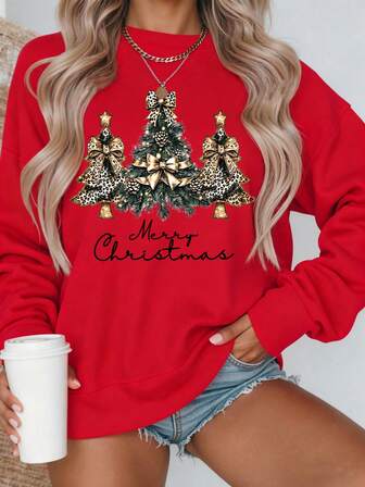 圣诞毛衣红色圣诞树和圣诞快乐印花节日派对装