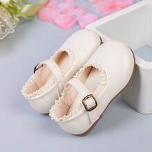 1双女童休闲蕾丝装饰平底鞋，舒适时尚的日常穿脱鞋 - 米色 - 查看 11