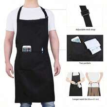 Minimalist Black Chef Apron - Pocket-Free, Unisex Adult Apron For A Sleek Look | Kitchen Essentials/Chef Aprons/Beginner Kitchen Tools/Cooking Must-Haves - Black - View 1