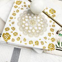 80/40/20 szt. 13 * 13-calowe złote serwetki jednorazowe z wzorem róż i mandali, odpowiednie na Boże Narodzenie, imprezy noworoczne lub wesela tematyczne, przyjęcia urodzinowe, uroczystości świąteczne, kolacje rodzinne, pikniki na świeżym powietrzu, papier dekoracyjny do restauracji i kawiarni