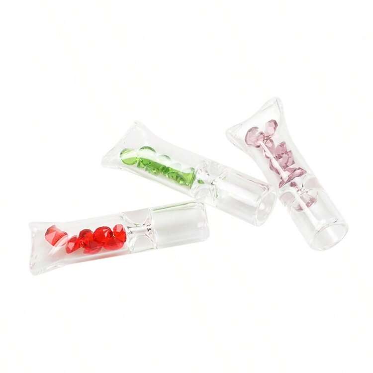2 piezas Boquilla de vidrio única con filtro resistente - Accesorio de fumar de vidrio higiénico y reutilizable - Regalo perfecto para reuniones al aire libre, viajes y entusiastas del tabaco - Multicolor - Añade 6