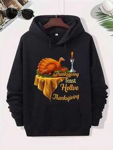 Men'S Thanksgiving Turkey & Fall Foliage Graphic Hooded Sweatshirt - Black With Golden Lettering, Loose Fit Pullover Hoodie With  Pocket, Long Sleeve Casual Sweater For Autumn Winter Warmth, Turkey Day Outfits & Holiday Gifts (Thanksgiving, Labor Day, Christmas) - All-Season Comfortable Men'S Clothing,Fall Hoodies,Men's Fall Clothes,Street Wear,Halloween,Mens Hoodies,Y2k Clothes,Jesus Hoodie,Thanksgiving Day,Nightmare Before Christmas,Christmas - màu đen - Xem 1