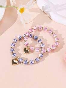 1pc Heart Pendant Ceramic Bead Bracelet, Women/Couples Everyday/Holiday Accessory