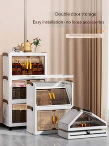 1 pieza Gabinete de almacenamiento de plástico de 38 cm/14.96 in de ancho, caja de almacenamiento plegable pequeña, gabinete para utensilios de cocina y comedor, estantería organizadora de cocina, gabinete para juguetes de la sala de estar, organizador de espacio estrecho, gabinete de almacenamiento delgado de cocina, regalo del Día de San Valentín, caja de almacenamiento, almacenamiento debajo de la cama - Té transparente - Ver 7