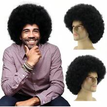 Afro Wig For Men - Curly 80s Disco Hair, Perfect For Men's Disco Outfits In The 70s, Black Color - Black - View 8