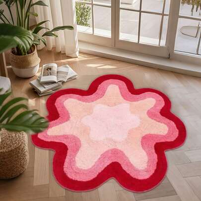 1件渐变粉色花卉装饰地毯，艺术氛围地垫，可收藏，易于清洁，可水洗。天然舒适的地毯，适用于卧室、书房、客厅，春、夏、秋、冬四季皆宜。
