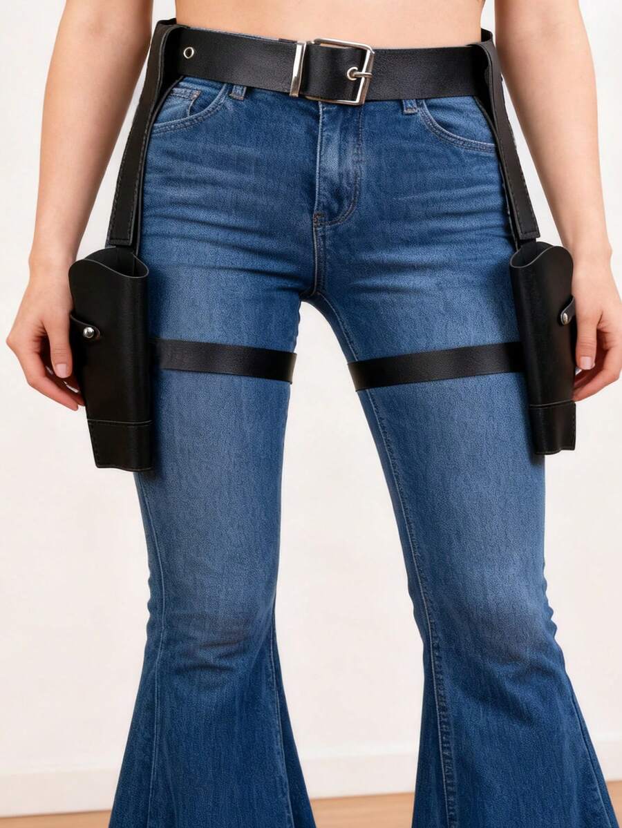 Unisex Gun Holster, Adventurer Spy Lara Costume Belt, Accessory Halloween Cosplay Prop - A - View 1