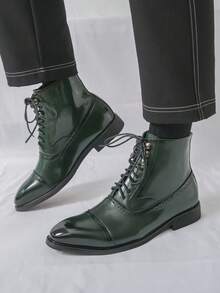 Giày Oxford nam, giày Chelsea kiểu Anh cổ điển, giày cao cổ buộc dây công sở. - màu xanh lá - Xem 4