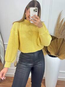 SELINE Women's Elegant, Basic Knitted, Cold Weather Blouse - 黃色 - 查看 3
