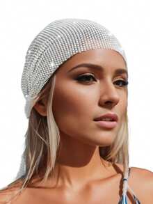 Women's Fishnet Full Rhinestone Decor Gold Headscarf Caps, Personalized Hair Accessories, Suitable For Ladies' Daily Wear, Dance, Wedding, Party, Events Valentine's Day Valentines