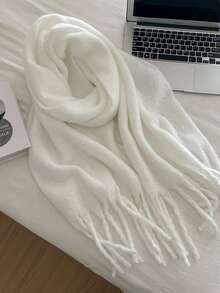 1pc Women's Elegant Knitted Tassel Scarf - Comfortable, Windproof, Warm, Suitable For Autumn/Winter | Ideal Holiday Gift - White - View 3