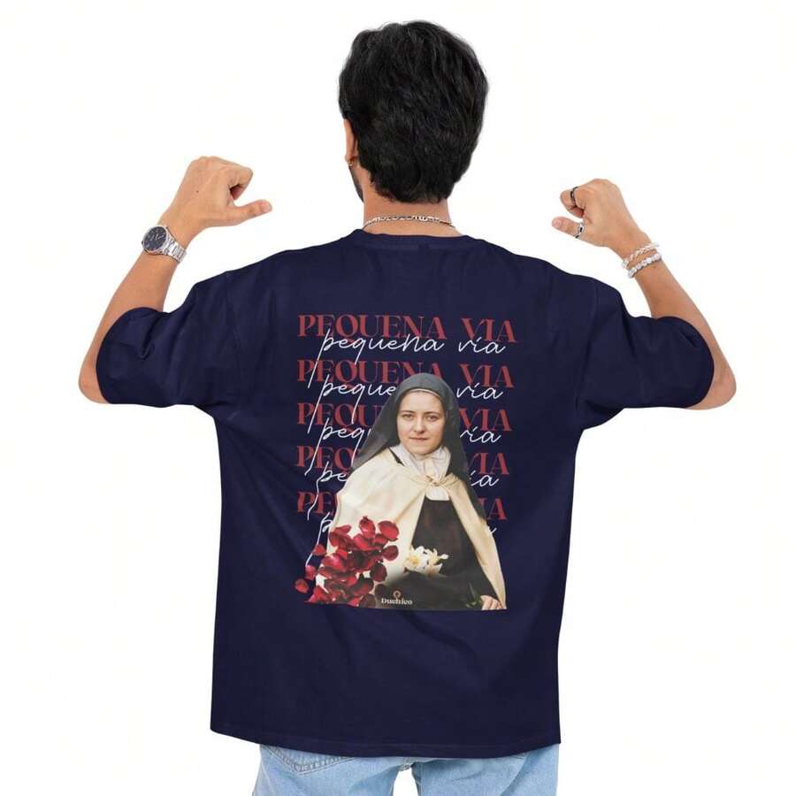 Santa Teresinha Unisex Cotton T-Shirt Comfort And Faith Unisex Blouse - Màu xanh hải quân - Xem 1