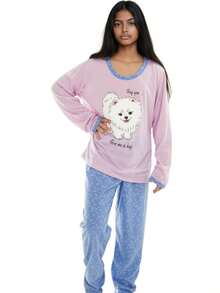 Girls' Long Winter Pajamas In Printed Premium Knit - 紫色 - 查看 2