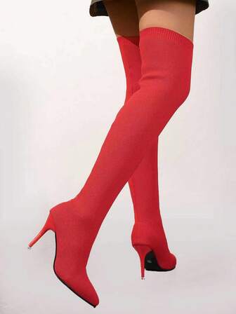 女士过膝长靴，时尚百搭性感弹力长靴，尖头细高跟纯色个性化袜靴，新款秋冬长靴，高跟鞋