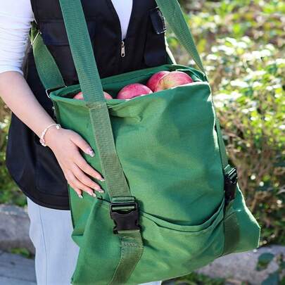 1PC Fruit Picking Bag Large Harvesting And Gathering Bag Green Double Buckle Canvas Harvest Fruit Vegetable Picking Bag Garden Apron For Outdoor Orchard Farm