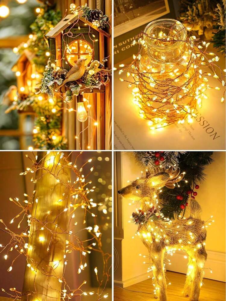 3米/6米圣诞仙女灯串，LED仙女灯串暖白光，8种遥控模式，插入式/USB供电，防水室内外圣诞树派对装饰 - 暖色 - 查看 6