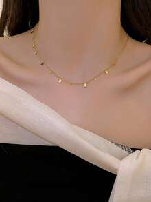 1 件不锈钢镀金水滴流苏项链，女士锆石超闪亮锁骨链