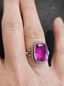 Vintage Elegant Synthetic Green Gemstone Cubic Zirconia Ring, Charming Ladies Silver Birthstone Ring, Wedding Engagement Promise Ring, Gift Size 6-10 - Green - View 10