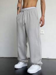 Pantalones rectos y anchos para hombres, pantalones casuales sueltos con cordón y cintura elástica, pantalones de chándal para primavera y otoño