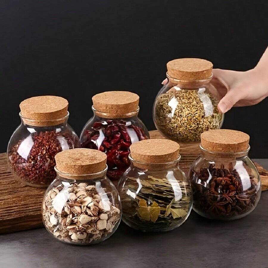 Storage Container, 500 Ml/16.91 Oz, Round Glass Storage Jar With Cork Lid, Leak-Proof And Reusable Food Storage Box, For Coffee, Tea, Spices And Dry Foods, Kitchen Organizer And Storage, Kitchen Accessories - Clear - View 1