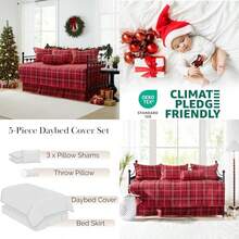 Southshore Fine Living, . - Juego de edredón para cama individual, 6 piezas, juego de cama estilo bohemio con funda para sofá cama, 3 fundas de almohada, falda de cama, juego de edredón de día,(Individual Rojo tartán) - Tipo 8 - Ver 1