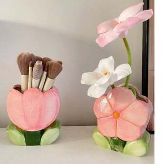 Tulip Flower Vase, Makeup Brush, Storage Bin, Office Pen Holder, Ins, Girls' Bedroom Decoration, Desktop Storage, Ornaments, Cute Vase