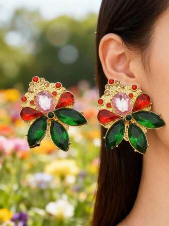 1 par moderiktiga personliga lyxiga örhängen med strass och färgglada glas, lyxig stil