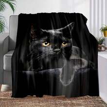 1 Super Soft Black Cat Print Flannel Blanket - Cozy Multi-Use Blanket For All Seasons Of Warmth - Perfect Nap Blanket And Luxurious Gift For Sofa, Bed, Camping And Travel - Black - View 2
