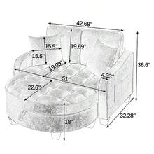 YOGLAD Modern Chaise Lounge Sofa Chair Indoor With Storage Ottoman, 2 Seater Sofa With Chaise Lounge, Irregular Armrest Loveseat Couch With Checkered Cushions And 2 Throw Pillows, Comfortable Fabric Upholstered Small Sofa For Living Room Bedroom Apartment, Easy Assembly - 灰色 - 查看 2