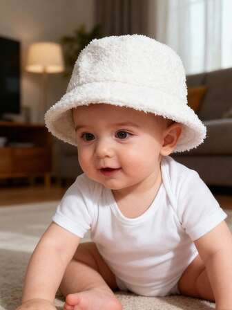 婴儿学步渔夫帽 婴儿冬季防护帽 宝宝冬季帽子 宽边毛绒渔夫帽