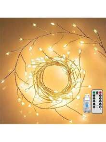 1pc USB/Solar Powered 8 Modes LED String Lights With Remote, Suitable For Indoor Bedroom, Wedding Party, Yard Decor, Warm White - Yellow - View 8