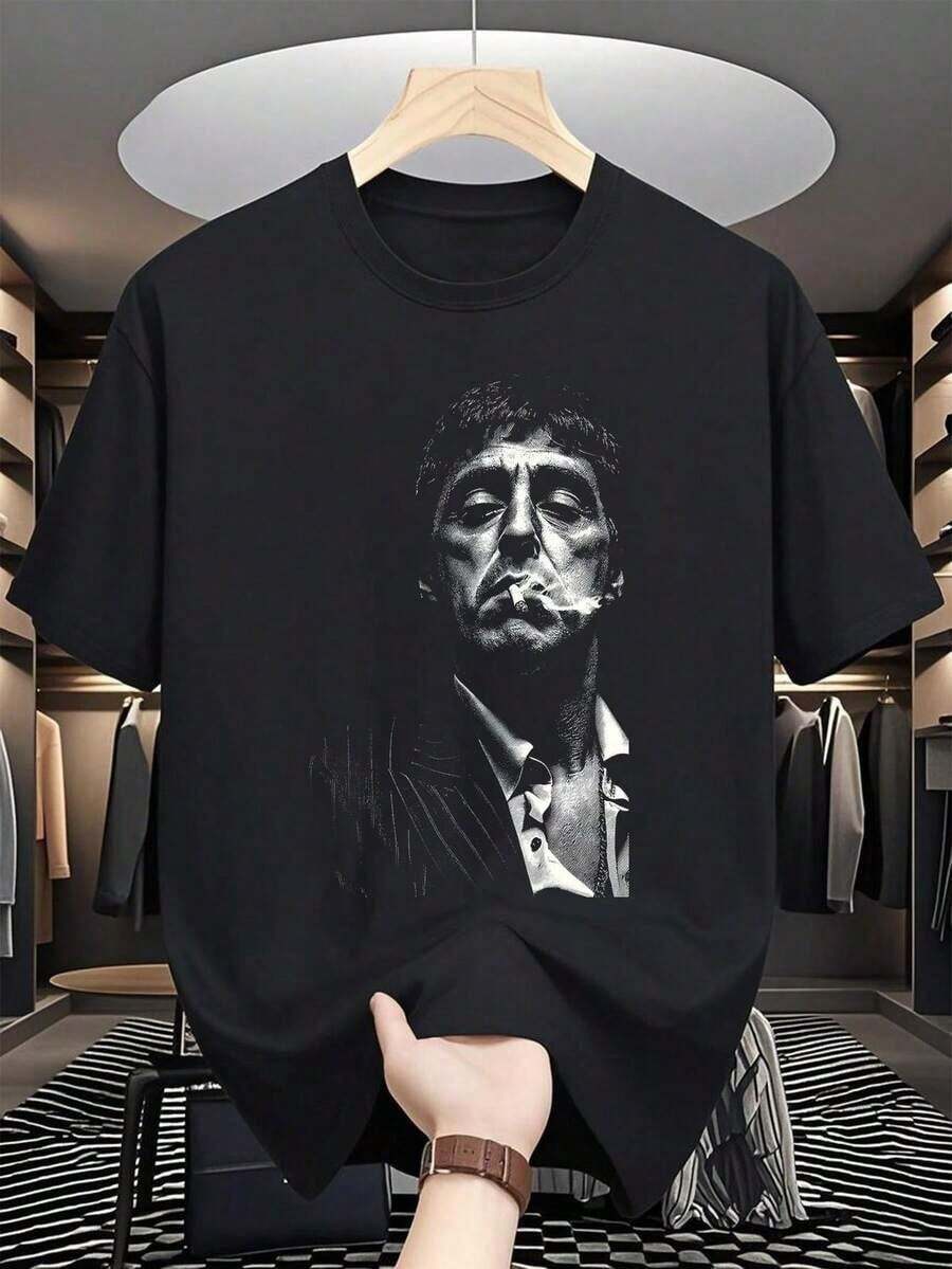 Camiseta gráfica 2025 para hombre, de algodón, con estampado de banda retro shui, camisa holgada para estilo urbano - Negro - Ver 1