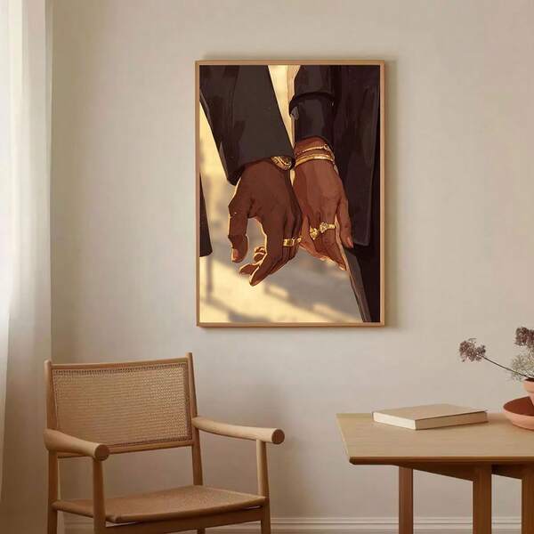 1 pièce Affiche murale d'un couple noir se tenant la main, Impression d'amour afro-américain, Gros plan romantique sur les mains enlacées, Amour noir, Convient pour la chambre, le salon, le bureau, sans cadre