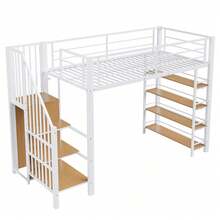 Loft Bed 90x200 Cm – Space-Saving & | Integrated Wardrobe With Storage Space | & High Safety Fence Design | White Single Bed & Youth Bed - White - View 12