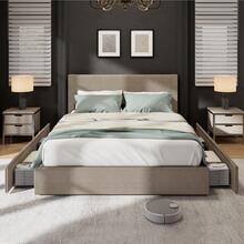 Modern Bed Frame, Full/Queen/King Size Platform Bed Frame With 4 Storage Drawers, Upholstered Corduroy Channel Tufted Headboard Bed Frame With Strong Wooden Slat Support, No Box Spring Needed - 棕色-大號 - 查看 8
