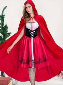 Christmas Party Outfit Little Red Riding Hood Cape, Red Fairy Princess Hooded Cloak Suitable For Various Holiday Gatherings And Role-Playing, Little Red Riding Hood Costume Cosplay Role-Playing Game Uniform,Holiday Dress-Up, Photo Props, And Seasonal Events,Christmas Party Costume - Multicolor - View 7