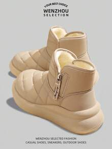 女士冬季新款加厚雪地靴，女士保暖加厚皮靴，防水防滑运动鞋 - 卡其 - 查看 1