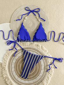 Sultry Sol Conjunto de bikini a rayas para vacaciones en la playa de mujer - Multicolor - Ver 3