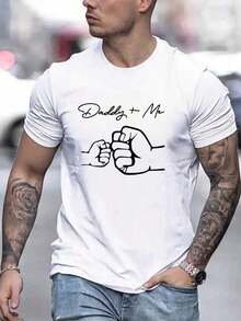 Camiseta casual de hombre de cuello redondo y manga corta con estampado de mano y letras - Blanco - Ver 7